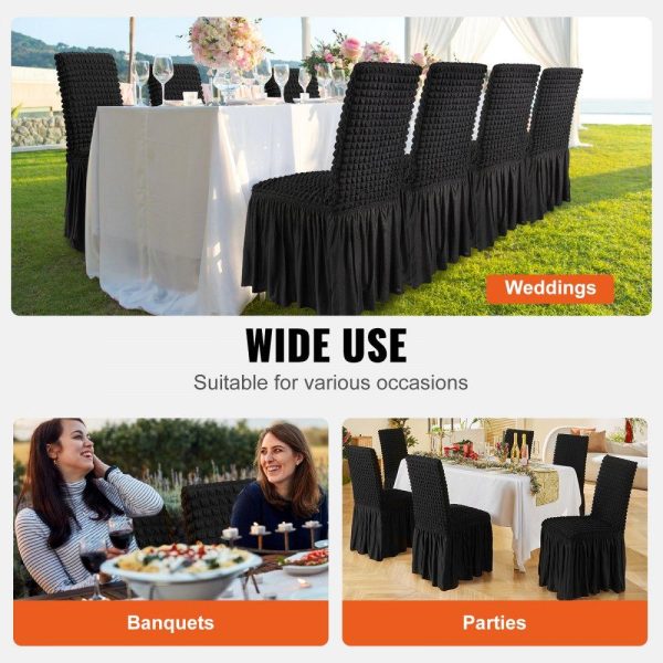 Venue Decoration | Stretch Spandex Folding Chair Covers, Universal Fitted Chair Cover with Skirt, Removable Washable Protective Slipcovers, for Wedding, Holiday, Banquet, Party, Celebration, Dining (4 PCS Black) Black Restaurant & Food Service Black