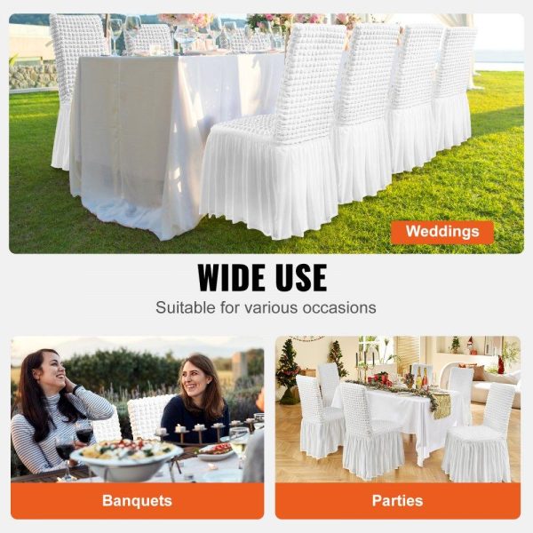 Venue Decoration | Stretch Spandex Folding Chair Covers, Universal Fitted Chair Cover with Skirt, Removable Washable Protective Slipcovers, for Wedding, Holiday, Banquet, Party, Celebration, Dining (4 PCS White) White Restaurant & Food Service Venue Decoration