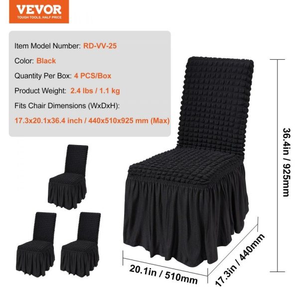 Venue Decoration | Stretch Spandex Folding Chair Covers, Universal Fitted Chair Cover with Skirt, Removable Washable Protective Slipcovers, for Wedding, Holiday, Banquet, Party, Celebration, Dining (4 PCS Black) Black Restaurant & Food Service Black