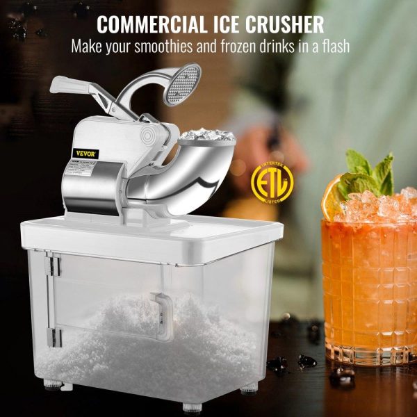 Refrigeration & Ice Equipment | 110V Commercial Ice Crusher 440LBS/H, ETL Approved 300W Electric Snow Cone Machine with Dual Blades, Stainless Steel Shaved Ice Machine with Safety On/Off Switch for Family, Restaurants, Bars White Refrigeration & Ice Equipment Refrigeration & Ice Equipment