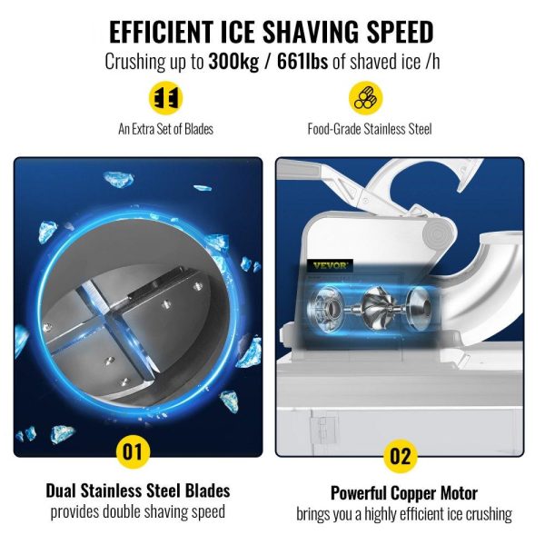 Refrigeration & Ice Equipment | 110V Commercial Ice Crusher 440LBS/H, ETL Approved 300W Electric Snow Cone Machine with Dual Blades, Stainless Steel Shaved Ice Machine with Safety On/Off Switch for Family, Restaurants, Bars White Refrigeration & Ice Equipment Refrigeration & Ice Equipment