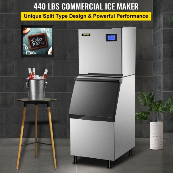 Refrigeration & Ice Equipment | 110V Commercial Ice Maker 440LB/24H, Industrial Modular Stainless Steel Ice Machine with 250LB Large Storage Bin, 234PCS Ice Cubes Ready in 8-15 Mins, Professional Refrigeration Equipment Refrigeration & Ice Equipment Refrigeration & Ice Equipment