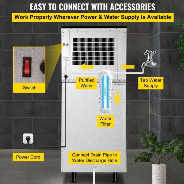 Refrigeration & Ice Equipment | 110V Commercial Ice Maker 440LB/24H, Industrial Modular Stainless Steel Ice Machine with 250LB Large Storage Bin, 234PCS Ice Cubes Ready in 8-15 Mins, Professional Refrigeration Equipment Refrigeration & Ice Equipment Refrigeration & Ice Equipment