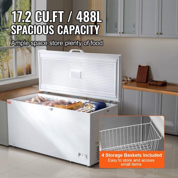 Refrigeration & Ice Equipment | Chest Freezer, 17.2 Cu.ft / 488 L Large Deep Freezer & 4 Removable Baskets, Freestanding Top Open Door Commercial Chest Freezers with Locking Lid, 7-Level Adjustable Temp, LED Lighting, 6 Wheels Refrigeration & Ice Equipment Refrigeration & Ice Equipment