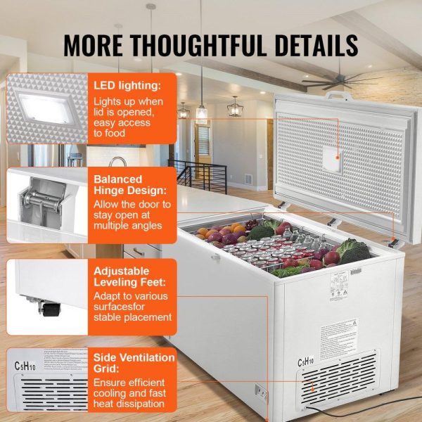 Refrigeration & Ice Equipment | Chest Freezer, 17.2 Cu.ft / 488 L Large Deep Freezer & 4 Removable Baskets, Freestanding Top Open Door Commercial Chest Freezers with Locking Lid, 7-Level Adjustable Temp, LED Lighting, 6 Wheels Refrigeration & Ice Equipment Refrigeration & Ice Equipment