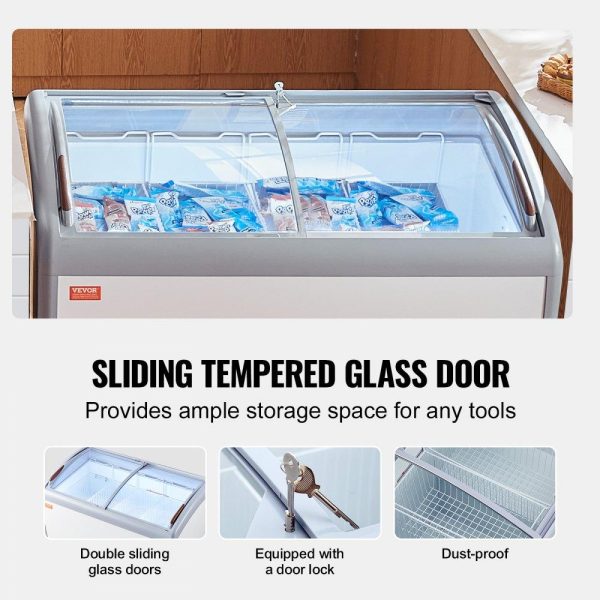 Refrigeration & Ice Equipment | Commercial Ice Cream Display Case, 12.8 Cu.ft Chest Freezer, Mobile Glass Top Deep Freezer, Restaurant Gelato Dipping Cabinet with 4 Wire Baskets, 2 Sliding Glass Doosr, Locking Casters, White Refrigeration & Ice Equipment Refrigeration & Ice Equipment