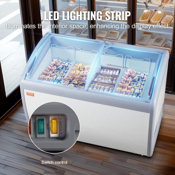 Refrigeration & Ice Equipment | Commercial Ice Cream Display Case, 12.8 Cu.ft Chest Freezer, Mobile Glass Top Deep Freezer, Restaurant Gelato Dipping Cabinet with 4 Wire Baskets, 2 Sliding Glass Doosr, Locking Casters, White Refrigeration & Ice Equipment Refrigeration & Ice Equipment