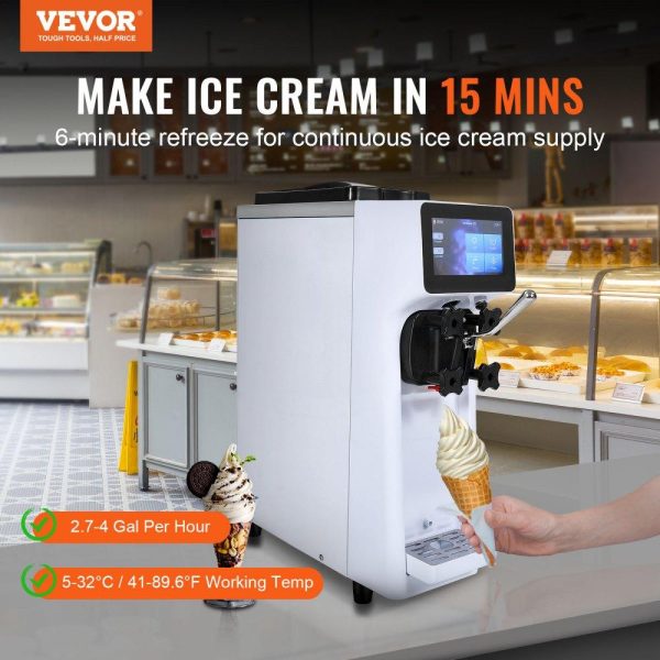 Refrigeration & Ice Equipment | Commercial Ice Cream Machine, 10.6 QT/H Yield, 1000W Single Flavor Countertop Soft Serve Ice Cream Maker, 4L Hopper 1.6L Cylinder, Touch Screen Auto Clean Pre-cooling, for Restaurant Snack Bar Refrigeration & Ice Equipment Refrigeration & Ice Equipment