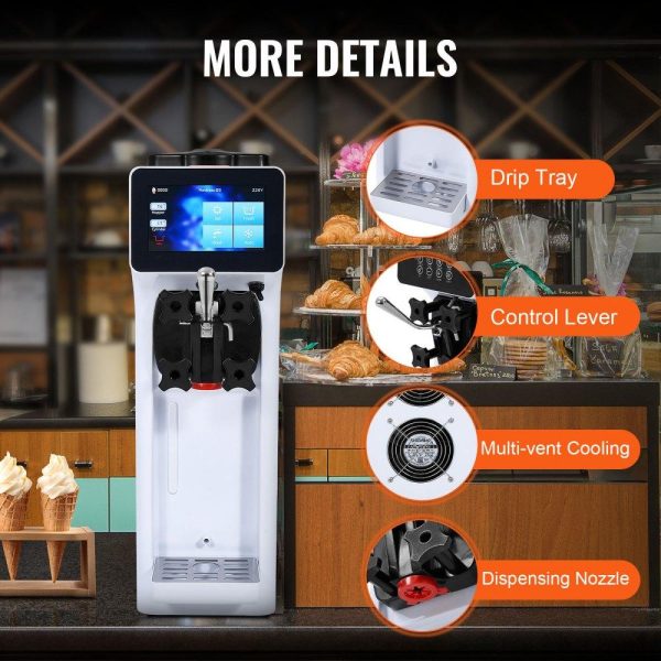 Refrigeration & Ice Equipment | Commercial Ice Cream Machine, 10.6 QT/H Yield, 1000W Single Flavor Countertop Soft Serve Ice Cream Maker, 4L Hopper 1.6L Cylinder, Touch Screen Auto Clean Pre-cooling, for Restaurant Snack Bar Refrigeration & Ice Equipment Refrigeration & Ice Equipment