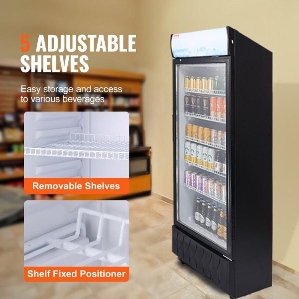 Refrigeration & Ice Equipment | Commercial Merchandiser Refrigerator, 12.2 Cu.Ft / 345L Beverage Refrigerator Cooler Merchandiser, Glass Door Display Refrigerator Upright Fridge with 5 Adjustable Shelves, Customizable Lightbox Refrigeration & Ice Equipment Refrigeration & Ice Equipment