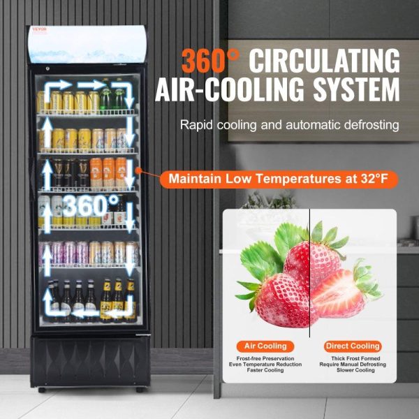 Refrigeration & Ice Equipment | Commercial Merchandiser Refrigerator, 12.2 Cu.Ft / 345L Beverage Refrigerator Cooler Merchandiser, Glass Door Display Refrigerator Upright Fridge with 5 Adjustable Shelves, Customizable Lightbox Refrigeration & Ice Equipment Refrigeration & Ice Equipment