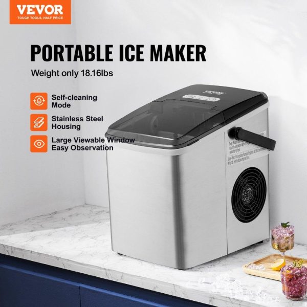 Refrigeration & Ice Equipment | Countertop Ice Maker, 9 Cubes Ready in 7 Mins, 26lbs in 24Hrs, Self-Cleaning Portable Ice Maker with Ice Scoop and Basket, Stainless Steel Ice Machine with 2 Size Bullet Ice for Home Kitchen Bar Refrigeration & Ice Equipment Refrigeration & Ice Equipment