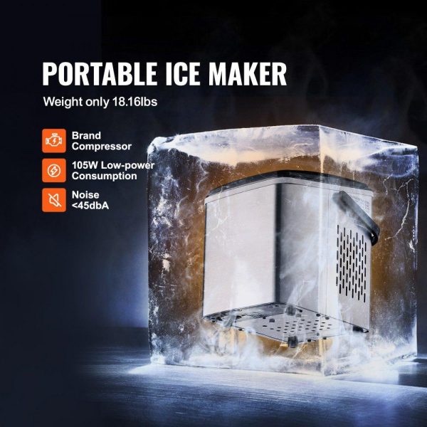 Refrigeration & Ice Equipment | Countertop Ice Maker, 9 Cubes Ready in 7 Mins, 26lbs in 24Hrs, Self-Cleaning Portable Ice Maker with Ice Scoop and Basket, Stainless Steel Ice Machine with 2 Size Bullet Ice for Home Kitchen Bar Refrigeration & Ice Equipment Refrigeration & Ice Equipment