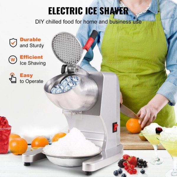 Refrigeration & Ice Equipment | Ice Crushers Machine, 220lbs Per Hour Electric Snow Cone Maker with 4 Blades, Stainless Steel Shaved Ice Machine with Cover and Bowl, 300W Ice Shaver Machine for Home and Commercial Use, Silver Silver Refrigeration & Ice Equipment Refrigeration & Ice Equipment