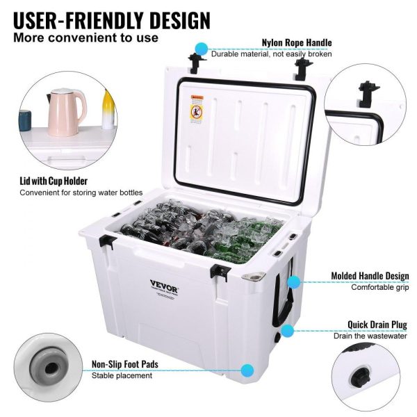 Refrigeration & Ice Equipment | Insulated Portable Cooler, 65 qt, Holds 65 Cans, Ice Retention Hard Cooler with Heavy Duty Handle, Ice Chest Lunch Box for Camping, Beach, Picnic, Travel, Outdoor, Keeps Ice for up to 6 Days Refrigeration & Ice Equipment Refrigeration & Ice Equipment