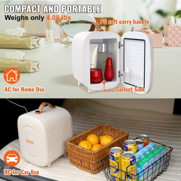 Refrigeration & Ice Equipment | Mini Skin Care Fridge, 4 L/6 Can Cute Makeup Fridge for Cosmetics Beverage Fruit Milk, AC/DC Cooler & Warmer, Mute Tiny Refrigerator for Bedroom Office Dorm Desk Car, ETL Certified, White White Refrigeration & Ice Equipment Refrigeration & Ice Equipment