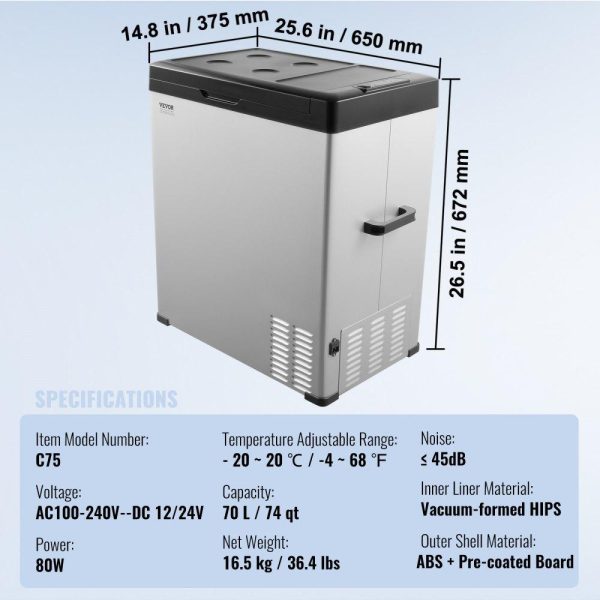 Refrigeration & Ice Equipment | Portable Car Refrigerator Freezer Compressor 70 L Single Zone for Car Home Refrigeration & Ice Equipment Refrigeration & Ice Equipment