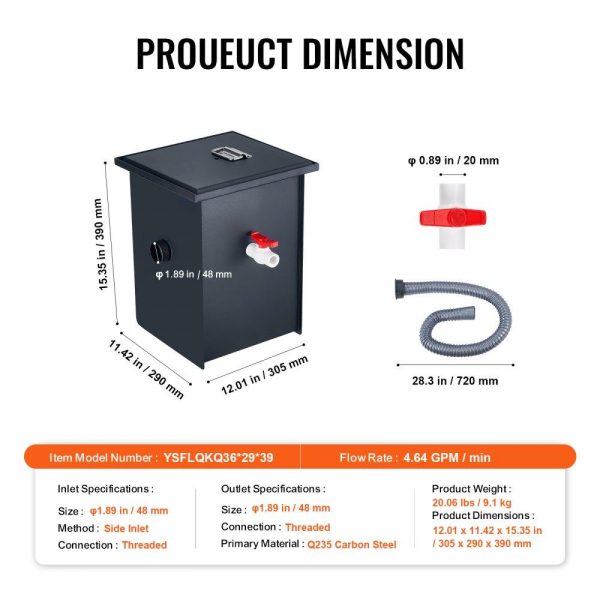 Beverage Equipment | 8LBS Commercial Grease Interceptor Trap Carbon Steel Waste Water Filter Beverage Equipment Beverage Equipment