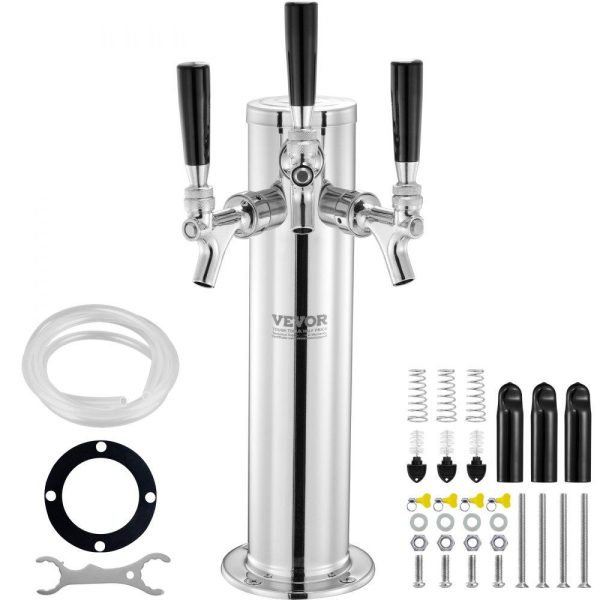 Beverage Equipment | Triple Taps Draft Beer Tower Dispenser, Stainless Steel Keg Beer Tower, Kegerator Tower Kit with Pre-Assembled Tubing and Self-Closing Faucet Shanks for Party, Bar, Pub, Restaurant Beverage Equipment Beverage Equipment