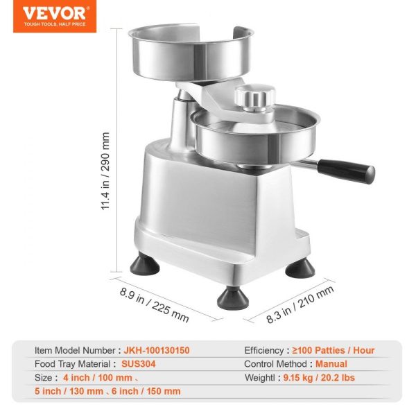 Food Preparation Equipment | Commercial Burger Patty Maker, Hamburger Beef Patty Maker with 3 Convertible Mold(4/5/6-inch), Heavy Duty Stainless Steel Burger Press Machine, Meat Forming Processor with 1500 Pcs Patty Papers Food Preparation Equipment Food Preparation Equipment