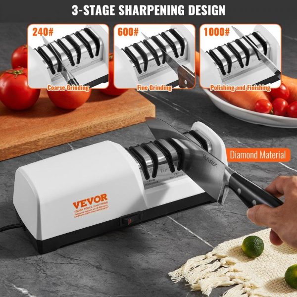 Food Preparation Equipment | Electric Knife Sharpener, 3 Stages Kitchen Knife Sharpener for Quick Sharpening & Polishing, Professional Knife Sharpener with Diamond Abrasives, 15° Angle Guides, and Metal Dust Collection Box Food Preparation Equipment Food Preparation Equipment