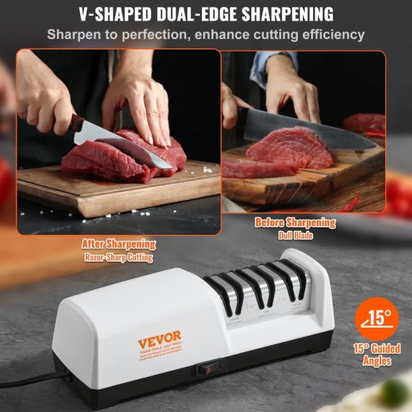 Food Preparation Equipment | Electric Knife Sharpener, 3 Stages Kitchen Knife Sharpener for Quick Sharpening & Polishing, Professional Knife Sharpener with Diamond Abrasives, 15° Angle Guides, and Metal Dust Collection Box Food Preparation Equipment Food Preparation Equipment