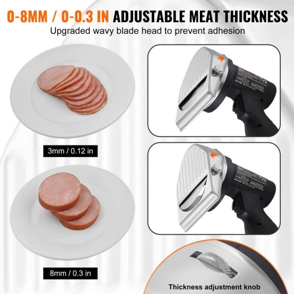 Food Preparation Equipment | Electric Shawarma Knife, 80W Cordless Battery Professional Turkish Knife, Commercial Stainless Steel Gyro Cutter, Doner Kebab Meat Slicer with 2 Blades, Φ4″/100mm, 0-8mm Adjustable Thickness Food Preparation Equipment Food Preparation Equipment