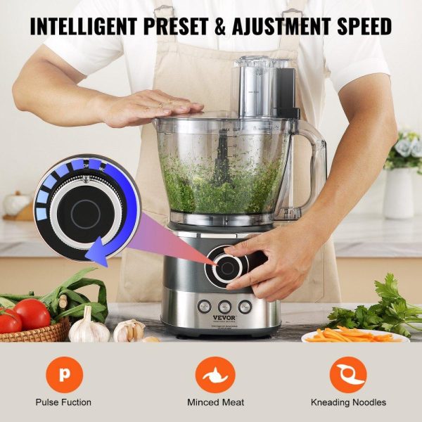 Food Preparation Equipment | Food Processor, 14-Cup Vegetable Chopper for Chopping, Mixing, Slicing, Puree, and Kneading Dough, 650 Watt Stainless Steel Blade Professional Electric Food Chopper, Easy Assembly & Clean, Gray Food Preparation Equipment Food Preparation Equipment