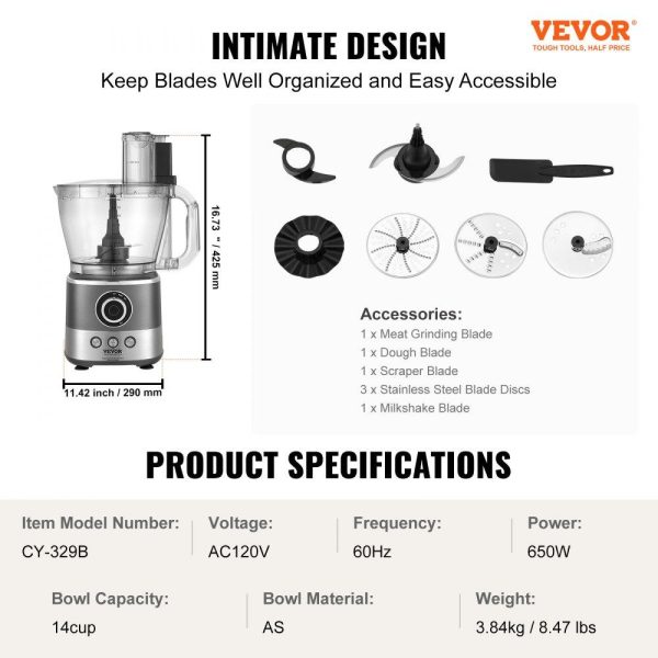 Food Preparation Equipment | Food Processor, 14-Cup Vegetable Chopper for Chopping, Mixing, Slicing, Puree, and Kneading Dough, 650 Watt Stainless Steel Blade Professional Electric Food Chopper, Easy Assembly & Clean, Gray Food Preparation Equipment Food Preparation Equipment