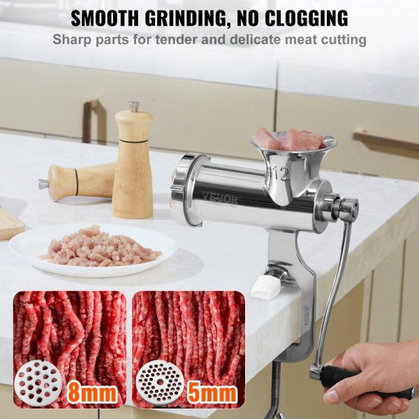 Food Preparation Equipment | Manual Meat Grinder, 304 Stainless Steel Hand Meat Grinder with Steel Table Clamp, Meat Mincer Sausage Maker & 2 Cutting Plates, Cookie Attachment, Sausage Tube for Beef Pepper Mushroom Cookie Food Preparation Equipment Food Preparation Equipment