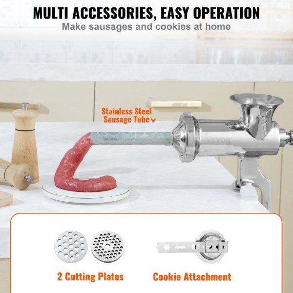 Food Preparation Equipment | Manual Meat Grinder, 304 Stainless Steel Hand Meat Grinder with Steel Table Clamp, Meat Mincer Sausage Maker & 2 Cutting Plates, Cookie Attachment, Sausage Tube for Beef Pepper Mushroom Cookie Food Preparation Equipment Food Preparation Equipment