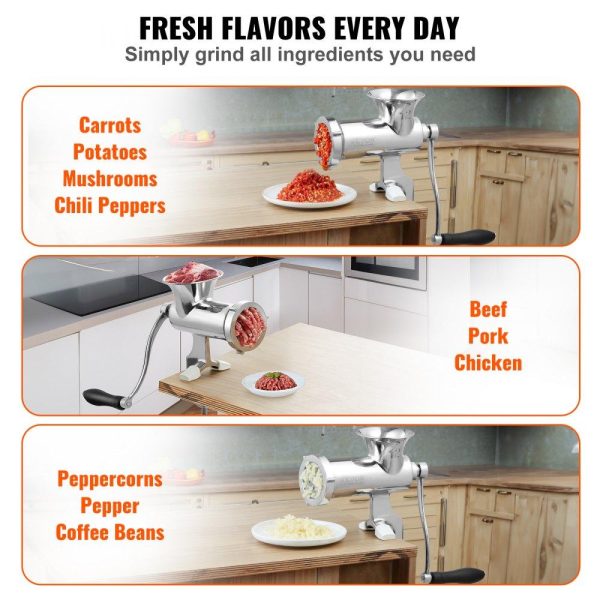 Food Preparation Equipment | Manual Meat Grinder, 304 Stainless Steel Hand Meat Grinder with Steel Table Clamp, Meat Mincer Sausage Maker & 2 Cutting Plates, Cookie Attachment, Sausage Tube for Beef Pepper Mushroom Cookie Food Preparation Equipment Food Preparation Equipment