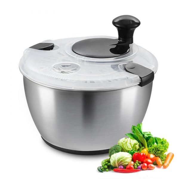 Food Preparation Equipment | Stainless Steel Salad Spinner, 4.75Qt, One-handed Easy Press Large Vegetable Dryer Washer, Lettuce Cleaner and Dryer with 304 Stainless Steel Bowl, for Greens, Herbs, Berries, Fruits, No BPA Food Preparation Equipment Food Preparation Equipment