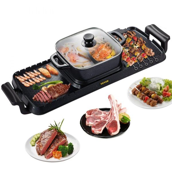 Cooking Equipment | 2 in 1 Electric Grill and Hot Pot, 2400W BBQ Pan Grill and Hot Pot, Multifunctional Teppanyaki Grill Pot with Dual Temp Control, Smokeless Hot Pot Grill with Nonstick Coating for 1-8 People Cooking Equipment Cooking Equipment