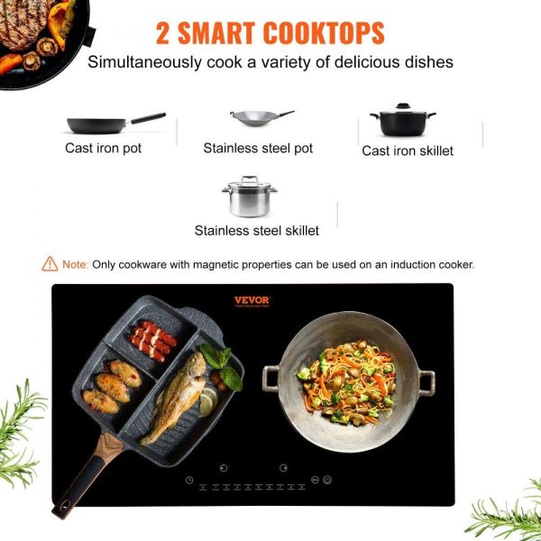 Cooking Equipment | Electric Cooktop, 2 Burners, 24” Induction Stove Top, Built-in Magnetic Cooktop 1800W, 9 Heating Level Multifunctional Burner, LED Touch Screen w/ Child Lock & Over-Temperature Protection Cooking Equipment Cooking Equipment