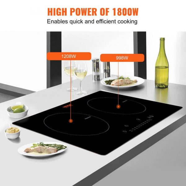 Cooking Equipment | Electric Cooktop, 2 Burners, 24” Induction Stove Top, Built-in Magnetic Cooktop 1800W, 9 Heating Level Multifunctional Burner, LED Touch Screen w/ Child Lock & Over-Temperature Protection Cooking Equipment Cooking Equipment