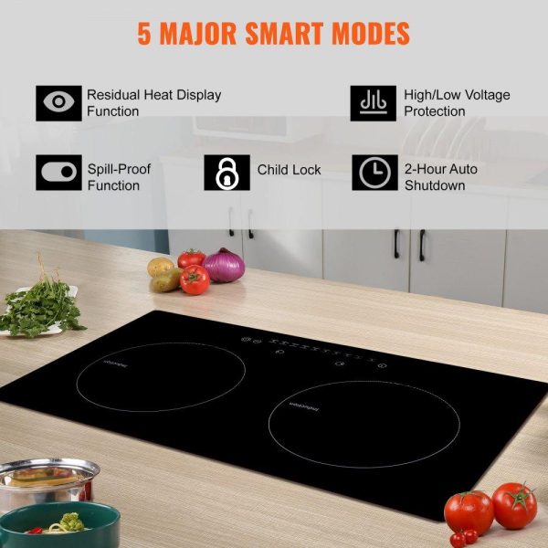 Cooking Equipment | Electric Cooktop, 2 Burners, 24” Induction Stove Top, Built-in Magnetic Cooktop 1800W, 9 Heating Level Multifunctional Burner, LED Touch Screen w/ Child Lock & Over-Temperature Protection Cooking Equipment Cooking Equipment