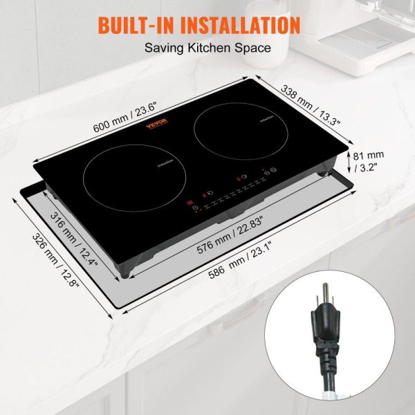 Cooking Equipment | Electric Cooktop, 2 Burners, 24” Induction Stove Top, Built-in Magnetic Cooktop 1800W, 9 Heating Level Multifunctional Burner, LED Touch Screen w/ Child Lock & Over-Temperature Protection Cooking Equipment Cooking Equipment