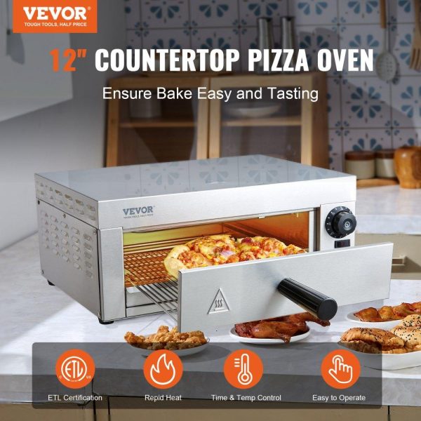 Cooking Equipment | Electric Countertop Pizza Oven 12-inch, 1500W Commercial Pizza Oven with Adjustable Temp, 0-60 Minutes Timer, 360° Uniform Baking Pizza Maker & Removable Crumb Tray for Commercial and Home Use Cooking Equipment Cooking Equipment