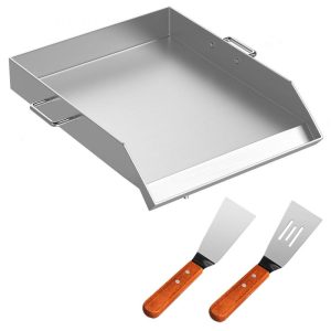 Cooking Equipment | Stainless Steel Griddle,18″ X 16″ Universal Flat Top Rectangular Plate, BBQ Charcoal/Gas Grill with 2 Handles and Grease Groove with Hole，Grills for Camping, Tailgating and Parties Cooking Equipment Cooking Equipment