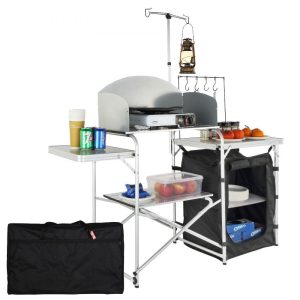 Restaurant Furniture | Camping Kitchen Table, Folding Outdoor Cooking Table with Storage Carrying Bag, Aluminum Cook Station 1 Cupboard & Detachable Windscreen, Quick Set-up for Picnics, BBQ, RV Traveling, Black Black Restaurant & Food Service Black