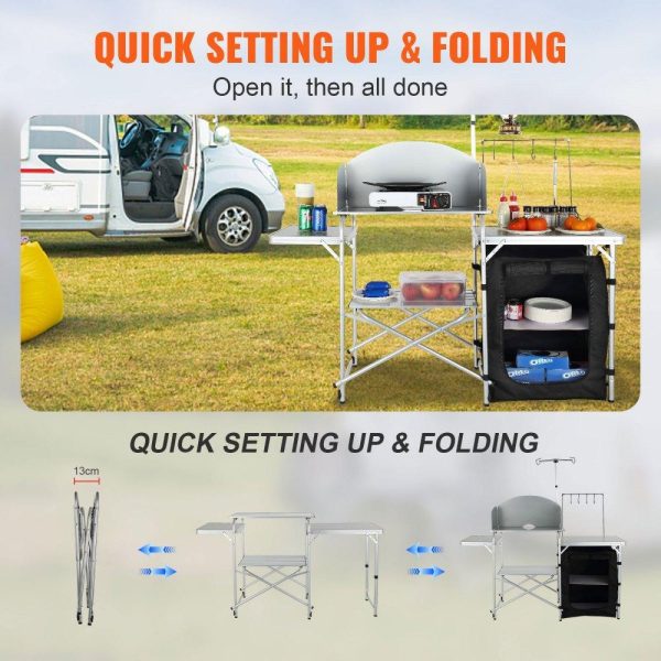 Restaurant Furniture | Camping Kitchen Table, Folding Outdoor Cooking Table with Storage Carrying Bag, Aluminum Cook Station 1 Cupboard & Detachable Windscreen, Quick Set-up for Picnics, BBQ, RV Traveling, Black Black Restaurant & Food Service Black