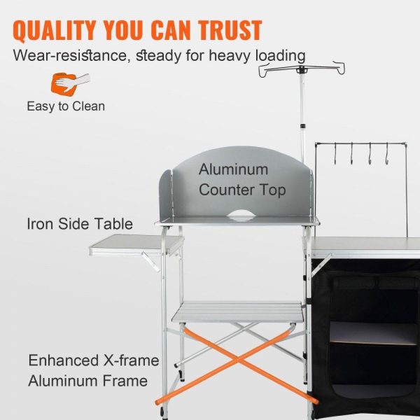 Restaurant Furniture | Camping Kitchen Table, Folding Outdoor Cooking Table with Storage Carrying Bag, Aluminum Cook Station 1 Cupboard & Detachable Windscreen, Quick Set-up for Picnics, BBQ, RV Traveling, Black Black Restaurant & Food Service Black