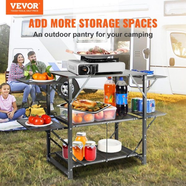 Restaurant Furniture | Camping Kitchen Table, One-piece Folding Portable Cook Station with A Carrying Bag, Aluminum Camping Table 4 Iron Side Tables & 2 Shelves, Ideal for Outdoor Picnics, BBQs, Camping, RV Traveling Restaurant & Food Service Restaurant Furniture