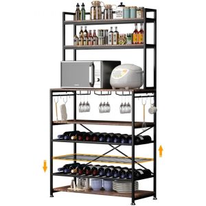 Restaurant Furniture | Kitchen Baker’s Rack, Coffee Bar, 6-Tier Microwave Oven Stand, Bakers Rack with Adjustable Wine Rack and 6 Side Hooks, Bakers Racks for Kitchens with Storage Restaurant & Food Service Restaurant Furniture