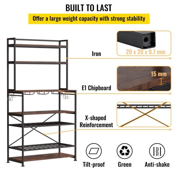 Restaurant Furniture | Kitchen Baker’s Rack, Coffee Bar, 6-Tier Microwave Oven Stand, Bakers Rack with Adjustable Wine Rack and 6 Side Hooks, Bakers Racks for Kitchens with Storage Restaurant & Food Service Restaurant Furniture