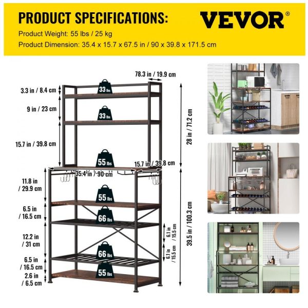 Restaurant Furniture | Kitchen Baker’s Rack, Coffee Bar, 6-Tier Microwave Oven Stand, Bakers Rack with Adjustable Wine Rack and 6 Side Hooks, Bakers Racks for Kitchens with Storage Restaurant & Food Service Restaurant Furniture