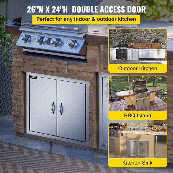 Restaurant Furniture | Outdoor Kitchen Access 26″x 24″ Wall Construction Stainless Steel Flush Mount for BBQ Island, 26inch x 24inch, Double Door Restaurant & Food Service Restaurant Furniture