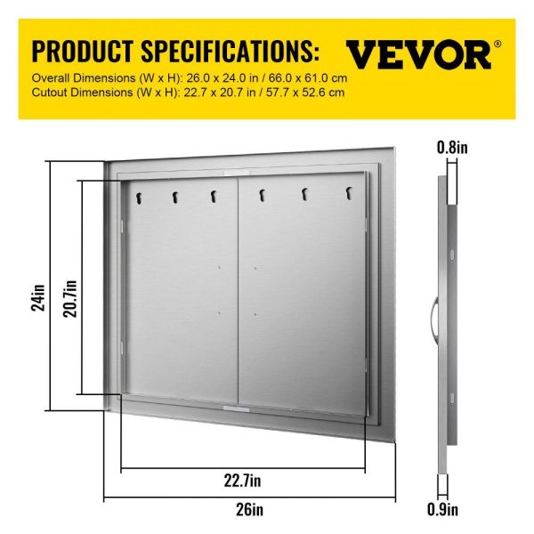 Restaurant Furniture | Outdoor Kitchen Access 26″x 24″ Wall Construction Stainless Steel Flush Mount for BBQ Island, 26inch x 24inch, Double Door Restaurant & Food Service Restaurant Furniture