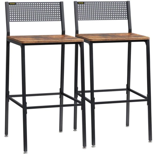 Restaurant Furniture | Rustic Bar Stools Counter Height Square Bar Chairs with Backrest 29″ 2 Set Restaurant & Food Service Restaurant Furniture